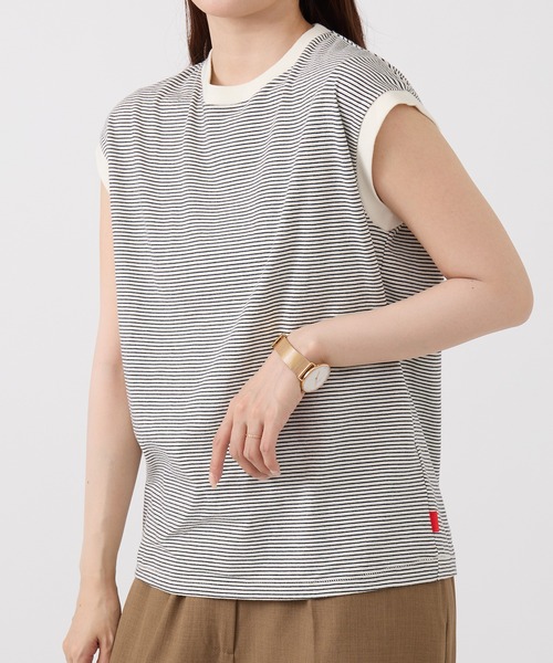 Healthknit(ヘルスニット)の「【Healthknit】26SS Nallow Border Jersey Crewneck Sleeveless 51016(Tシャツ/カットソー・レディース・ブラック系1/アイボリー系1/アイボリー系2・FREE)」の3枚目の写真