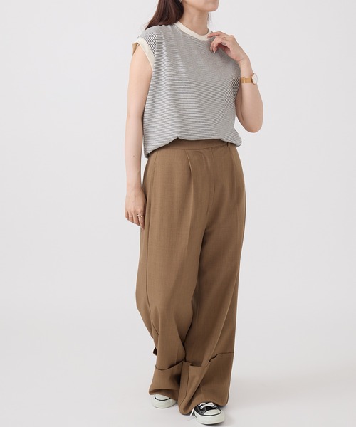 Healthknit(ヘルスニット)の「【Healthknit】26SS Nallow Border Jersey Crewneck Sleeveless 51016(Tシャツ/カットソー・レディース・ブラック系1/アイボリー系1/アイボリー系2・FREE)」の5枚目の写真