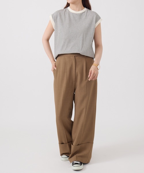 Healthknit(ヘルスニット)の「【Healthknit】26SS Nallow Border Jersey Crewneck Sleeveless 51016(Tシャツ/カットソー・レディース・ブラック系1/アイボリー系1/アイボリー系2・FREE)」の4枚目の写真