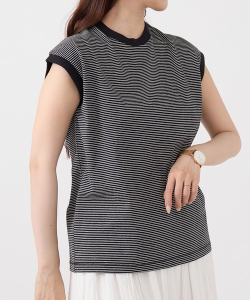 Healthknit(ヘルスニット)の「【Healthknit】26SS Nallow Border Jersey Crewneck Sleeveless 51016(Tシャツ/カットソー・レディース・ブラック系1/アイボリー系1/アイボリー系2・FREE)」の12枚目の写真