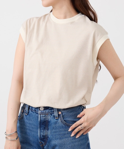 Healthknit(ヘルスニット)の「【Healthknit】26SS Nallow Border Jersey Crewneck Sleeveless 51016(Tシャツ/カットソー・レディース・ブラック系1/アイボリー系1/アイボリー系2・FREE)」の9枚目の写真