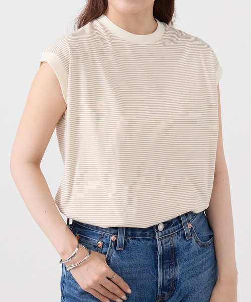 Healthknit(ヘルスニット)の「【Healthknit】26SS Nallow Border Jersey Crewneck Sleeveless 51016(Tシャツ/カットソー・レディース・ブラック系1/アイボリー系1/アイボリー系2・FREE)」の8枚目の写真
