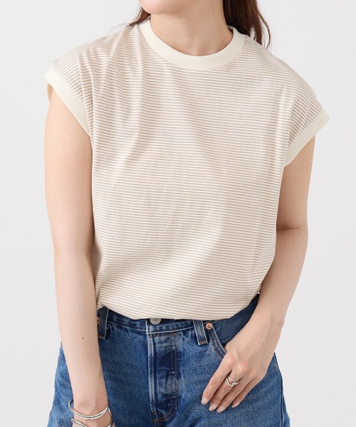 Healthknit(ヘルスニット)の「【Healthknit】26SS Nallow Border Jersey Crewneck Sleeveless 51016(Tシャツ/カットソー・レディース・ブラック系1/アイボリー系1/アイボリー系2・FREE)」の7枚目の写真