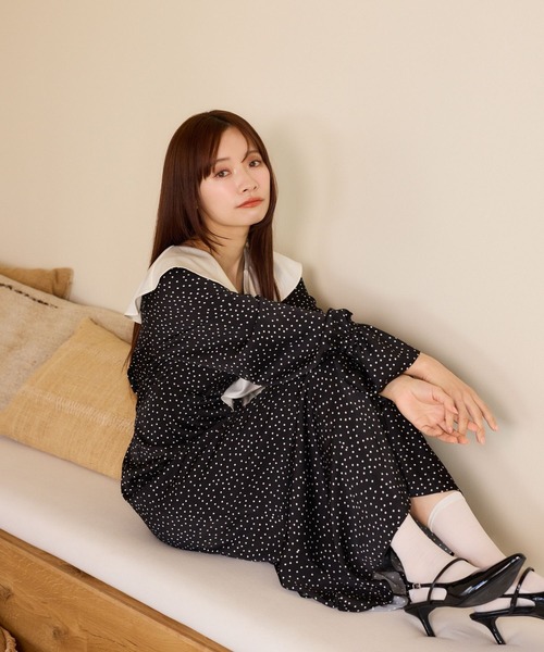 mysty woman(ミスティウーマン)の「配色フリルワンピース 660048(ワンピース・レディース・ブラック系その他/ネイビー・FREE)」の17枚目の写真