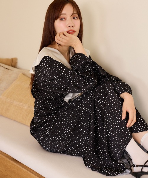 mysty woman(ミスティウーマン)の「配色フリルワンピース 660048(ワンピース・レディース・ブラック系その他/ネイビー・FREE)」の18枚目の写真