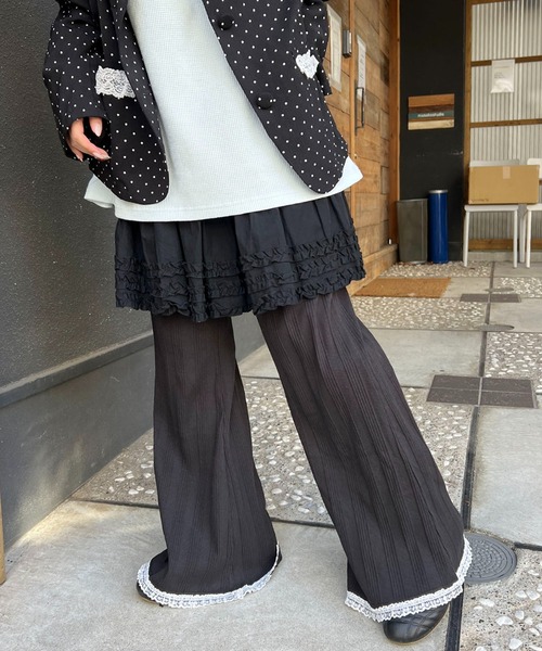 WC(ダブル シー)の「レースヘムワイドパンツ(その他パンツ・レディース・ブラック/グレー/ピンク・FREE)」の1枚目の写真