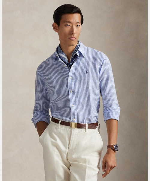 Polo Ralph Lauren 長袖シャツ ストライプ リネンシャツ . クラシック フィット ストライプド リネン シャツ（シャツ/ブラウス