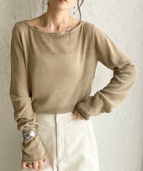 She's Closet(シーズクローゼット)の「透かし編み 長袖 シアー メッシュニット プルオーバー トップス(ニット/セーター・レディース・ブラック/アイボリー/ベージュ/グレー/ピンク/レッド/ブラウン・FREE)」の5枚目の写真