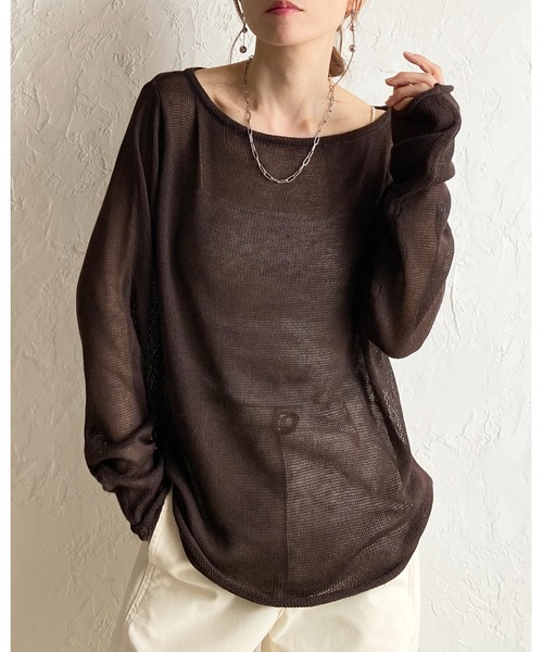 She's Closet(シーズクローゼット)の「透かし編み 長袖 シアー メッシュニット プルオーバー トップス(ニット/セーター・レディース・ブラック/アイボリー/ベージュ/グレー/ピンク/レッド/ブラウン・FREE)」の4枚目の写真