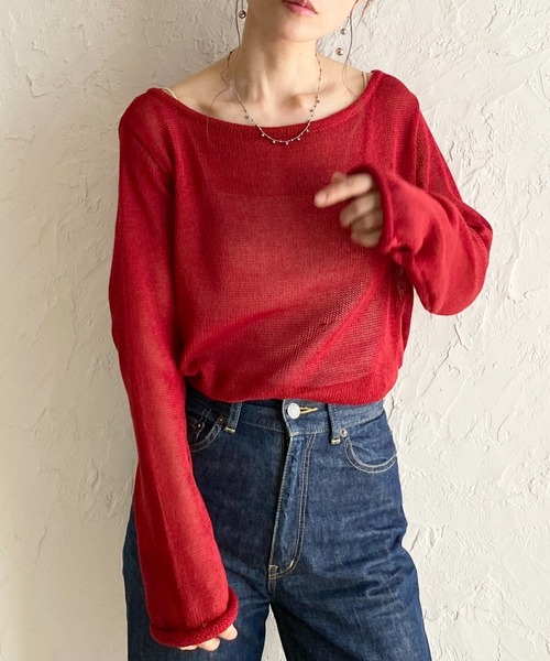 She's Closet(シーズクローゼット)の「透かし編み 長袖 シアー メッシュニット プルオーバー トップス(ニット/セーター・レディース・ブラック/アイボリー/ベージュ/グレー/ピンク/レッド/ブラウン・FREE)」の7枚目の写真