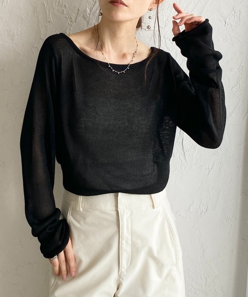 She's Closet(シーズクローゼット)の「透かし編み 長袖 シアー メッシュニット プルオーバー トップス(ニット/セーター・レディース・ブラック/アイボリー/ベージュ/グレー/ピンク/レッド/ブラウン・FREE)」の2枚目の写真