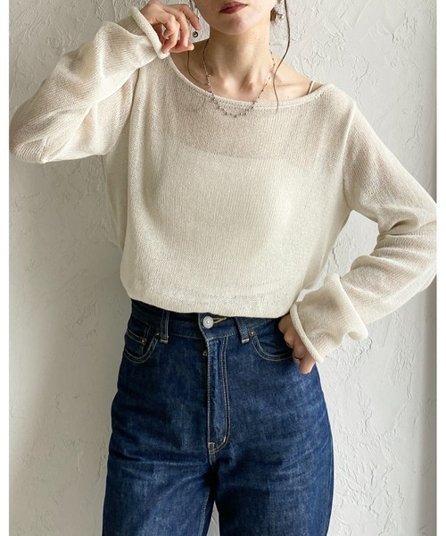 She's Closet(シーズクローゼット)の「透かし編み 長袖 シアー メッシュニット プルオーバー トップス(ニット/セーター・レディース・ブラック/アイボリー/ベージュ/グレー/ピンク/レッド/ブラウン・FREE)」の8枚目の写真