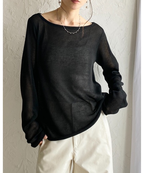 She's Closet(シーズクローゼット)の「透かし編み 長袖 シアー メッシュニット プルオーバー トップス(ニット/セーター・レディース・ブラック/アイボリー/ベージュ/グレー/ピンク/レッド/ブラウン・FREE)」の9枚目の写真