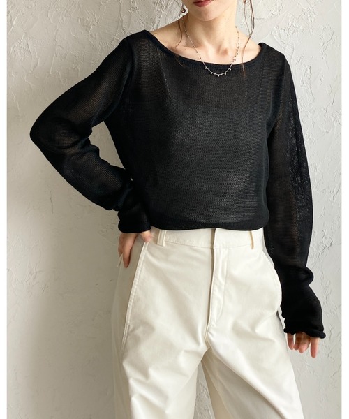 She's Closet(シーズクローゼット)の「透かし編み 長袖 シアー メッシュニット プルオーバー トップス(ニット/セーター・レディース・ブラック/アイボリー/ベージュ/グレー/ピンク/レッド/ブラウン・FREE)」の10枚目の写真