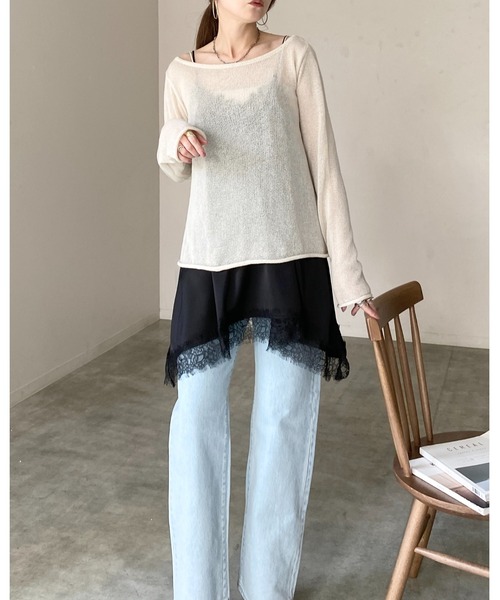 She's Closet(シーズクローゼット)の「透かし編み 長袖 シアー メッシュニット プルオーバー トップス(ニット/セーター・レディース・ブラック/アイボリー/ベージュ/グレー/ピンク/レッド/ブラウン・FREE)」の15枚目の写真