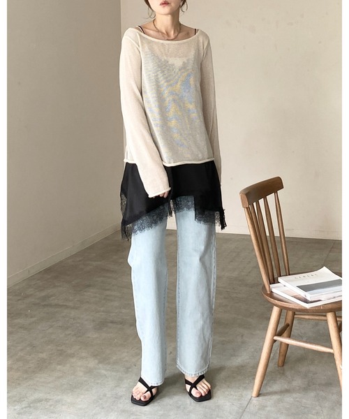 She's Closet(シーズクローゼット)の「透かし編み 長袖 シアー メッシュニット プルオーバー トップス(ニット/セーター・レディース・ブラック/アイボリー/ベージュ/グレー/ピンク/レッド/ブラウン・FREE)」の16枚目の写真