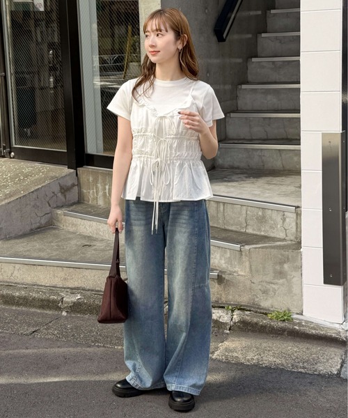 tiptop（ティップトップ）の「前後2wayリボン使いギャザーキャミブラウス（キャミソール・レディース・オフホワイト/ブラック/ブルー系その他/ホワイト系その他・FREE）」の10枚目の写真