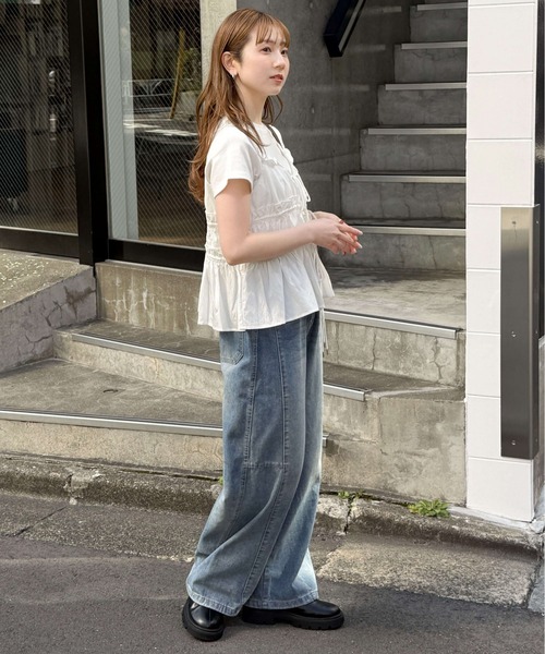 tiptop（ティップトップ）の「前後2wayリボン使いギャザーキャミブラウス（キャミソール・レディース・オフホワイト/ブラック/ブルー系その他/ホワイト系その他・FREE）」の11枚目の写真