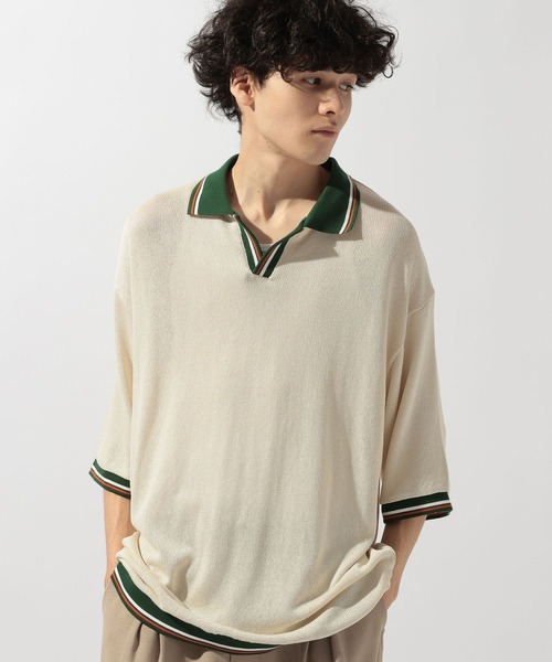 niko and...（ニコアンド）の「配色スキッパーポロ（ポロシャツ・メンズ・ブラウン/ネイビー/アイボリー・LARGE/MEDIUM）」の2枚目の写真