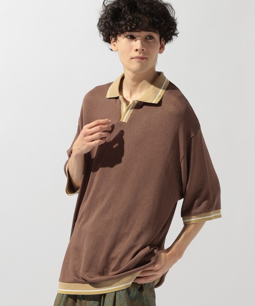 niko and...（ニコアンド）の「配色スキッパーポロ（ポロシャツ・メンズ・ブラウン/ネイビー/アイボリー・LARGE/MEDIUM）」の6枚目の写真