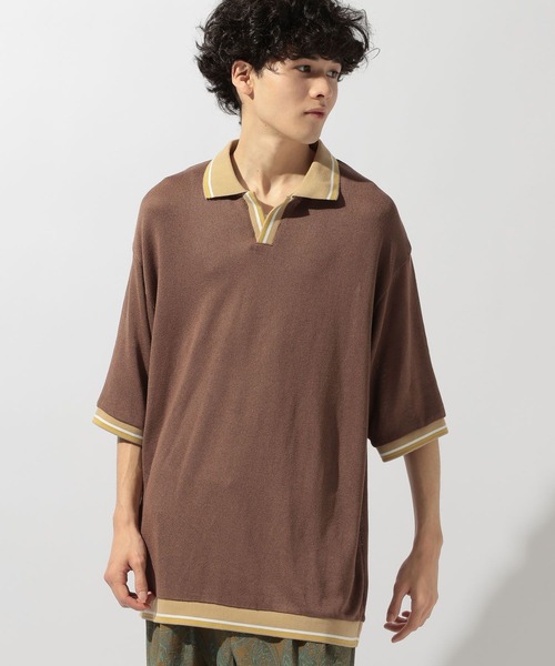 niko and...（ニコアンド）の「配色スキッパーポロ（ポロシャツ・メンズ・ブラウン/ネイビー/アイボリー・LARGE/MEDIUM）」の7枚目の写真