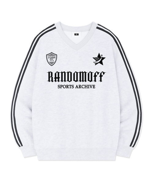 RANDOMOFF(ランダムオフ)の「STAR CREST SPORTY TRACK V-NECK OVER FIT SWEATSHIRT (4color)(スウェット・メンズ・ライトグレー/ブラック/ネイビー/グレー・SMALL/MEDIUM/LARGE)」の6枚目の写真