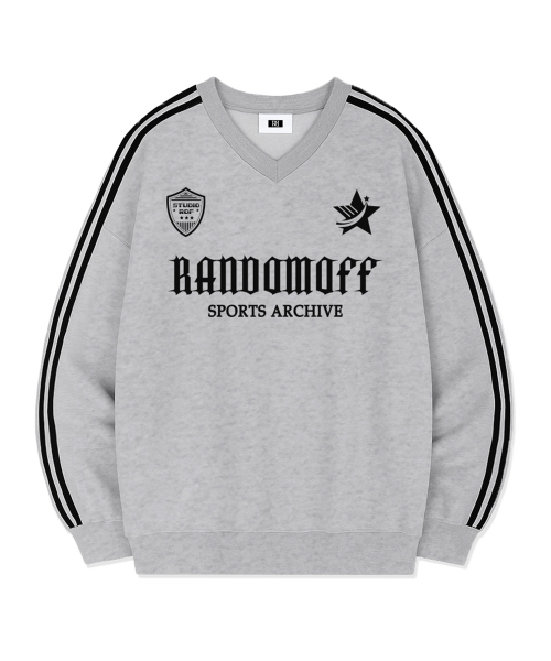 RANDOMOFF(ランダムオフ)の「STAR CREST SPORTY TRACK V-NECK OVER FIT SWEATSHIRT (4color)(スウェット・メンズ・ライトグレー/ブラック/ネイビー/グレー・SMALL/MEDIUM/LARGE)」の8枚目の写真