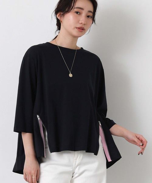 Gready Brilliant(グレディブリリアン)の「バックプリーツ脇ファスナーカットソー(Tシャツ/カットソー・レディース・ネイビー/グレイッシュベージュ・FREE)」の1枚目の写真