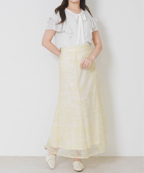 MISCH MASCH（ミッシュマッシュ）の「2026春夏新作 フラワー刺繍Aラインスカート（スカート・レディース・ブラック/ブルー/イエロー/ホワイト・S/M）」の9枚目の写真