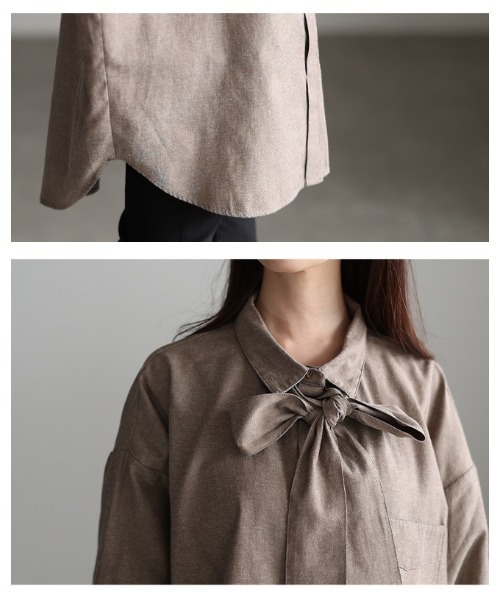 Sawa a la mode(サワアラモード)の「ボウタイ付きダンガリーロングシャツ(シャツ/ブラウス・レディース・ブラウン/ブルー/オフホワイト・FREE)」の7枚目の写真
