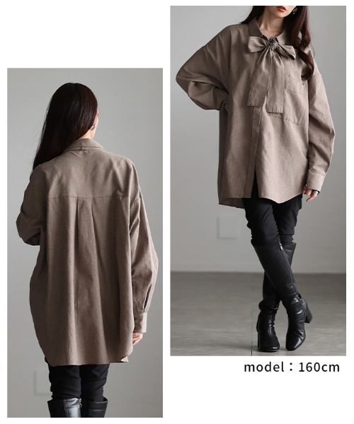 Sawa a la mode(サワアラモード)の「ボウタイ付きダンガリーロングシャツ(シャツ/ブラウス・レディース・ブラウン/ブルー/オフホワイト・FREE)」の10枚目の写真