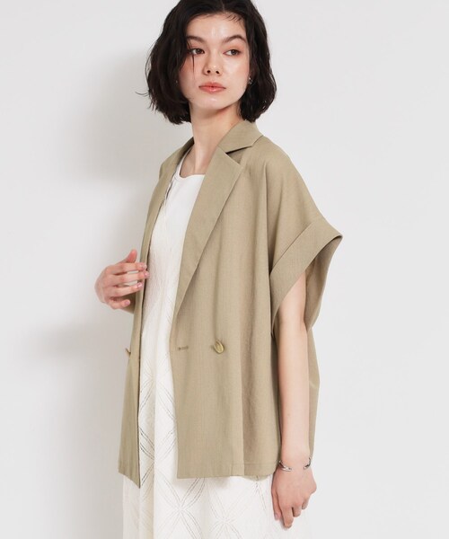 THE SHOP TK (ザ ショップ ティーケー )の「【夏の通勤スタイルに】涼やかな着心地 麻調ダブルブレストジャケット(テーラードジャケット・レディース・スミクロ/ベージュ・13/12)」の13枚目の写真