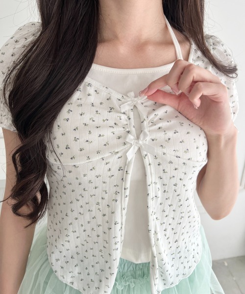 Loueme(ルエム)の「レイヤードフラワーリボントップス(Tシャツ/カットソー・レディース・ホワイト/アイボリー/ライトブルー・FREE)」の1枚目の写真