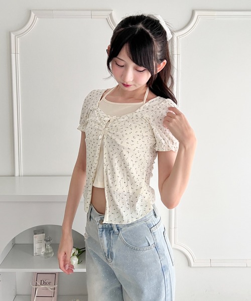 Loueme(ルエム)の「レイヤードフラワーリボントップス(Tシャツ/カットソー・レディース・ホワイト/アイボリー/ライトブルー・FREE)」の6枚目の写真