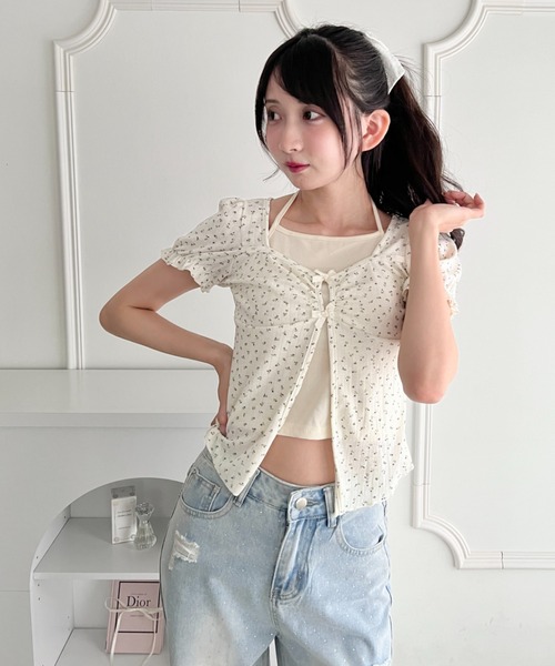 Loueme(ルエム)の「レイヤードフラワーリボントップス(Tシャツ/カットソー・レディース・ホワイト/アイボリー/ライトブルー・FREE)」の5枚目の写真