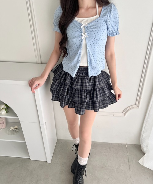 Loueme(ルエム)の「レイヤードフラワーリボントップス(Tシャツ/カットソー・レディース・ホワイト/アイボリー/ライトブルー・FREE)」の10枚目の写真