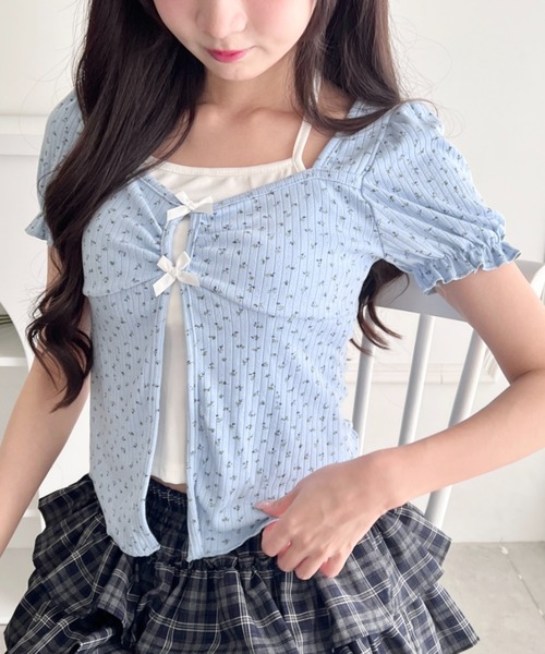 Loueme(ルエム)の「レイヤードフラワーリボントップス(Tシャツ/カットソー・レディース・ホワイト/アイボリー/ライトブルー・FREE)」の9枚目の写真