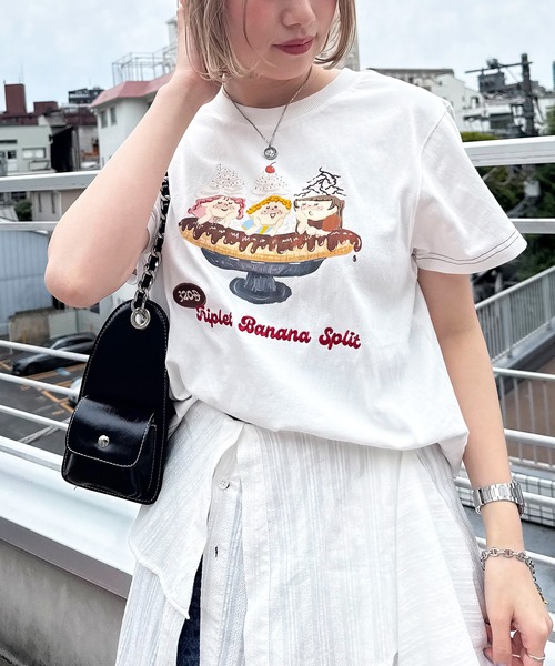 DOUBLE NAME(ダブルネーム)の「Triplet Banana Sprit TEE(Tシャツ/カットソー・レディース・オフホワイト/ピンク/ブラック系・FREE)」の15枚目の写真