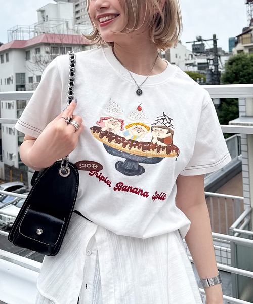 DOUBLE NAME(ダブルネーム)の「Triplet Banana Sprit TEE(Tシャツ/カットソー・レディース・オフホワイト/ピンク/ブラック系・FREE)」の18枚目の写真