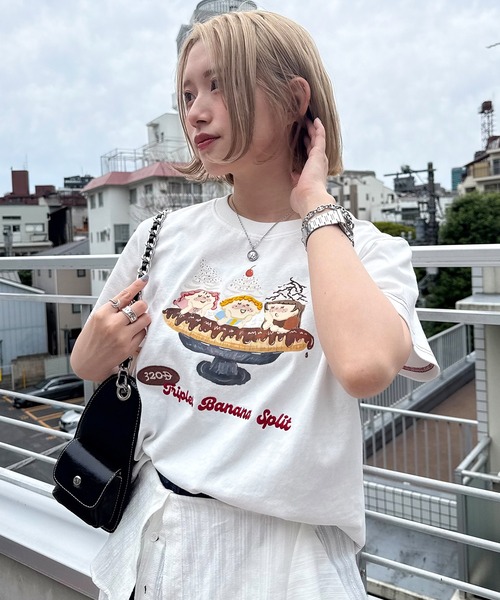 DOUBLE NAME(ダブルネーム)の「Triplet Banana Sprit TEE(Tシャツ/カットソー・レディース・オフホワイト/ピンク/ブラック系・FREE)」の19枚目の写真