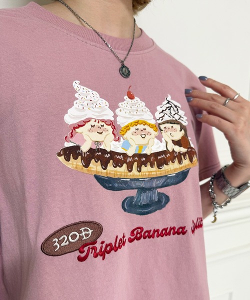 DOUBLE NAME(ダブルネーム)の「Triplet Banana Sprit TEE(Tシャツ/カットソー・レディース・オフホワイト/ピンク/ブラック系・FREE)」の21枚目の写真
