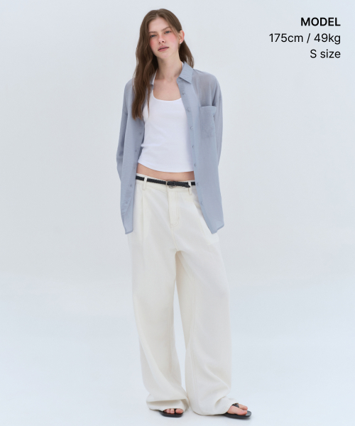 MUSINSA STANDARD WOMAN（ムシンサスタンダードウーマン）の「ウィメンズオーバーサイズクリンクルシルキーシャツ[ブルーグレー]（シャツ/ブラウス・レディース・その他・X-SMALL/SMALL/MEDIUM/LARGE）」の2枚目の写真