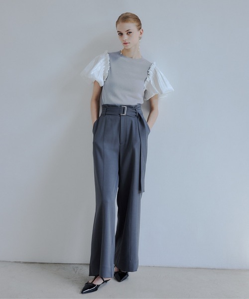 ORGUE(オルグ)の「Puff sleeve knit tops/パフスリーブニットトップス(Tシャツ/カットソー・レディース・ホワイト/ブラック/グレー・FREE)」の4枚目の写真