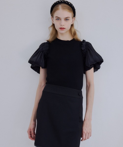 ORGUE(オルグ)の「Puff sleeve knit tops/パフスリーブニットトップス(Tシャツ/カットソー・レディース・ホワイト/ブラック/グレー・FREE)」の8枚目の写真