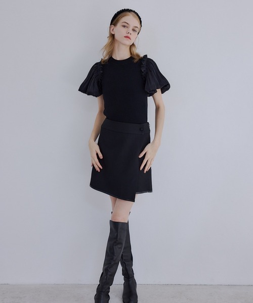 ORGUE(オルグ)の「Puff sleeve knit tops/パフスリーブニットトップス(Tシャツ/カットソー・レディース・ホワイト/ブラック/グレー・FREE)」の9枚目の写真