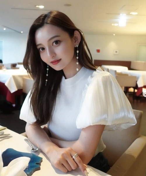 ORGUE(オルグ)の「Puff sleeve knit tops/パフスリーブニットトップス(Tシャツ/カットソー・レディース・ホワイト/ブラック/グレー・FREE)」の12枚目の写真