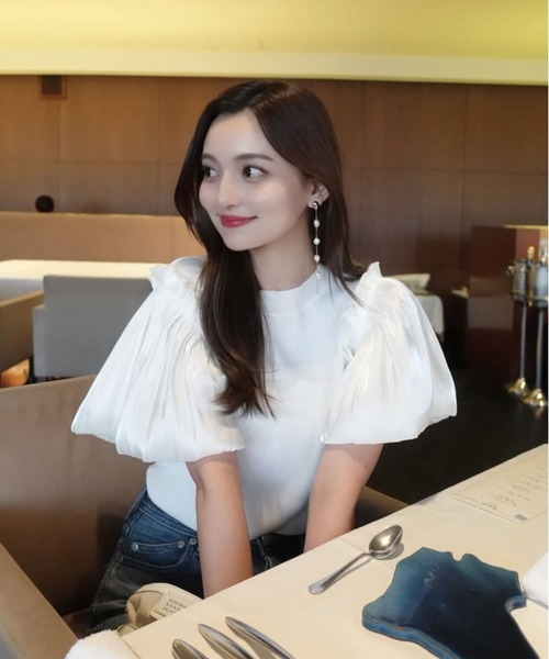 ORGUE(オルグ)の「Puff sleeve knit tops/パフスリーブニットトップス(Tシャツ/カットソー・レディース・ホワイト/ブラック/グレー・FREE)」の14枚目の写真