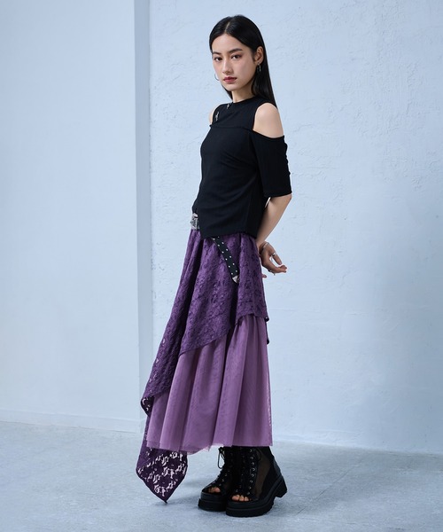 Ellno de Mavie（エルノデメヴィ）の「チャイナピンカットアウトリブトップス（Tシャツ/カットソー・レディース・ブラック/パープル/ブルー・FREE）」の20枚目の写真