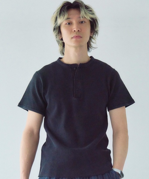 JACKROSE(ジャックローズ)の「JE-サーマル/ピグメント ヘンリーネック SSTEE(Tシャツ/カットソー・メンズ・ブラック/ホワイト・XL/L/M)」の2枚目の写真