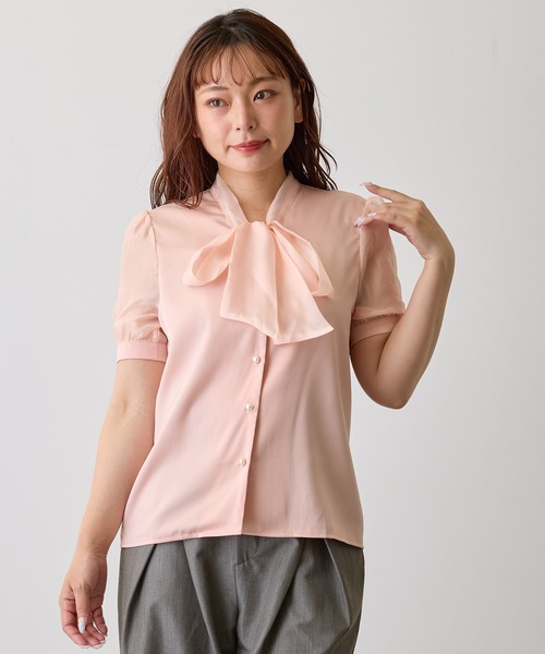 H.TOKYO NUIT(エイチトウキョウニュイ)の「ボウタイリボンストレートスリーブブラウス(シャツ/ブラウス・レディース・ホワイト/ピンク・SMALL/MEDIUM/LARGE)」の2枚目の写真